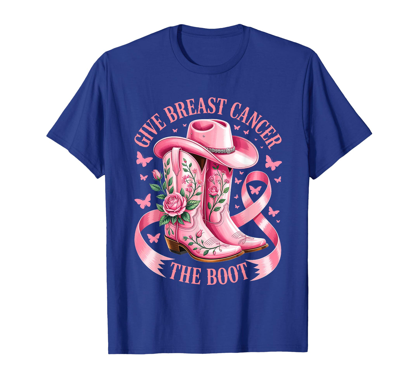 Give Breast Cancer the Boot Cowboy Boots Cancer Awareness T-Shirt