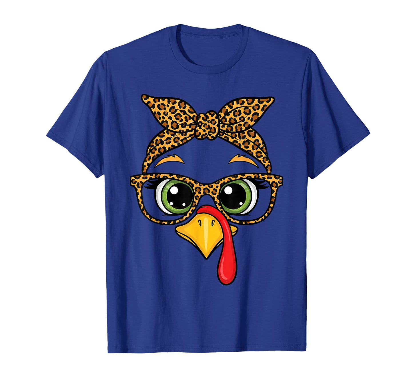 Women Thanksgiving Shirt Turkey Face Leopard Glasses Girls T-Shirt
