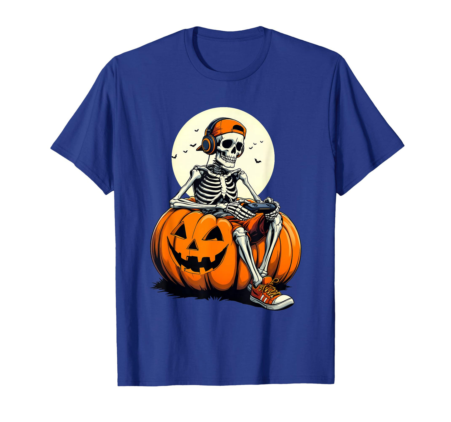 Spooky Pumpkin & Skeleton Gamer Tee | Boys & Kids Halloween T-Shirt