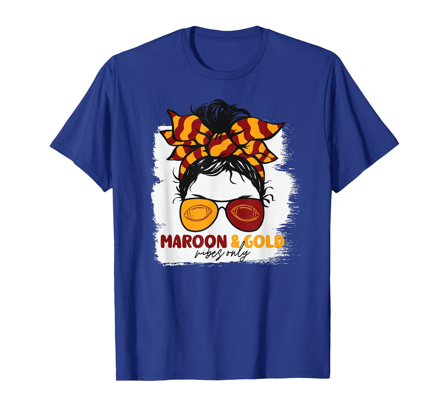 Maroon and Gold Vibes Only Football Mom Gameday Messy Hair T-Shirt