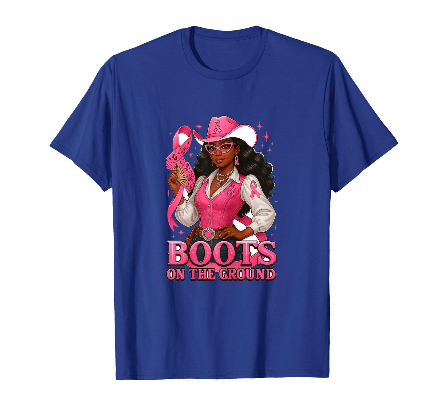 Boots On The Ground Pink Cowgirl Breast Cancer Western T-Shirt
