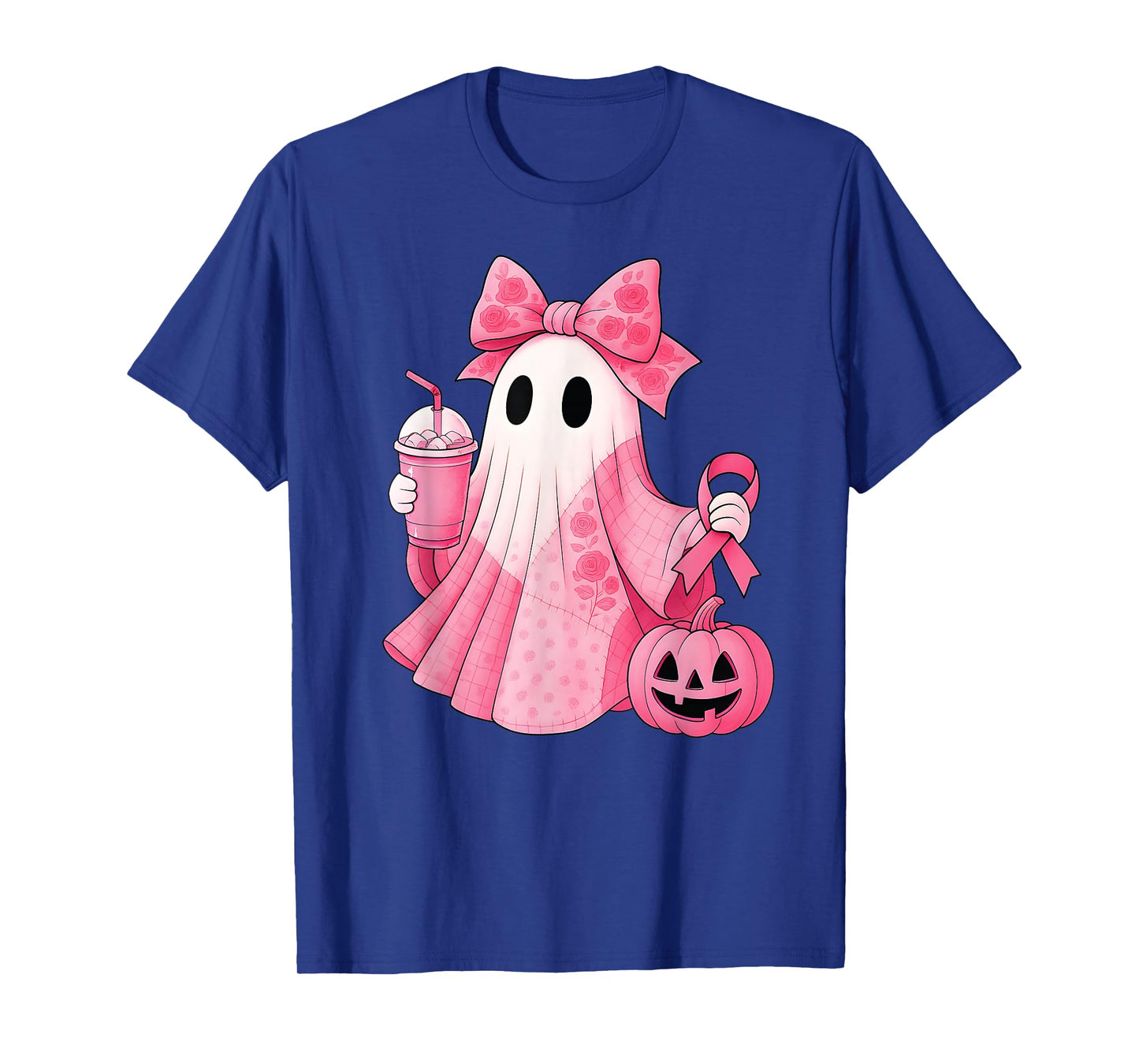 in October We Wear Pink Ghost Witch Breast Cancer Awareness T-Shirt