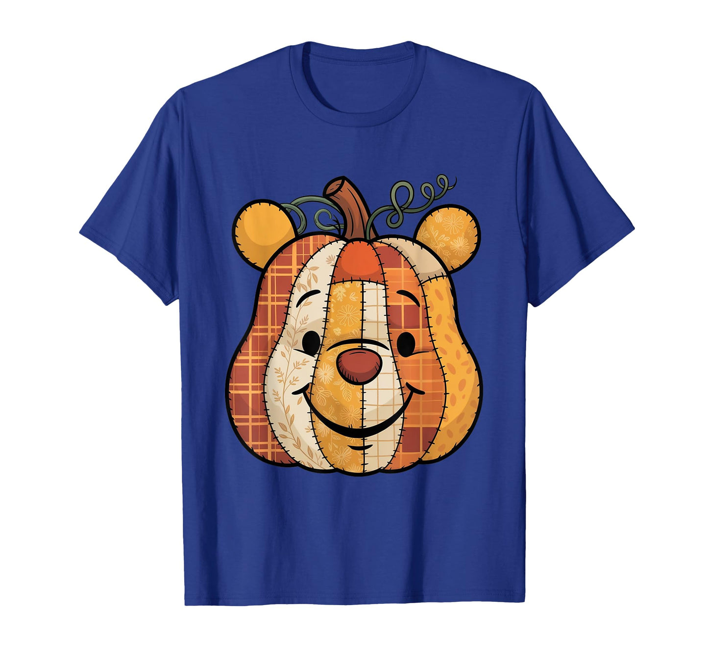 Patchwork Pumpkin Bear Cute Fall Plaid Autumn Halloween T-Shirt