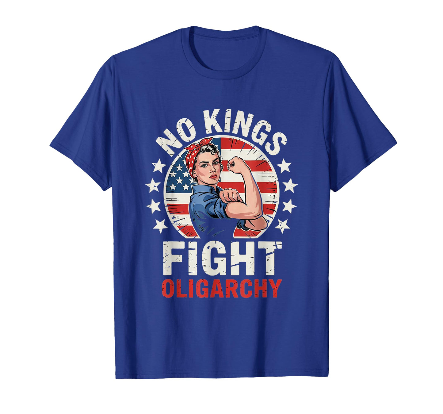 No Kings Fight Oligarchy Vintage Woman's Girl America Flag T-Shirt