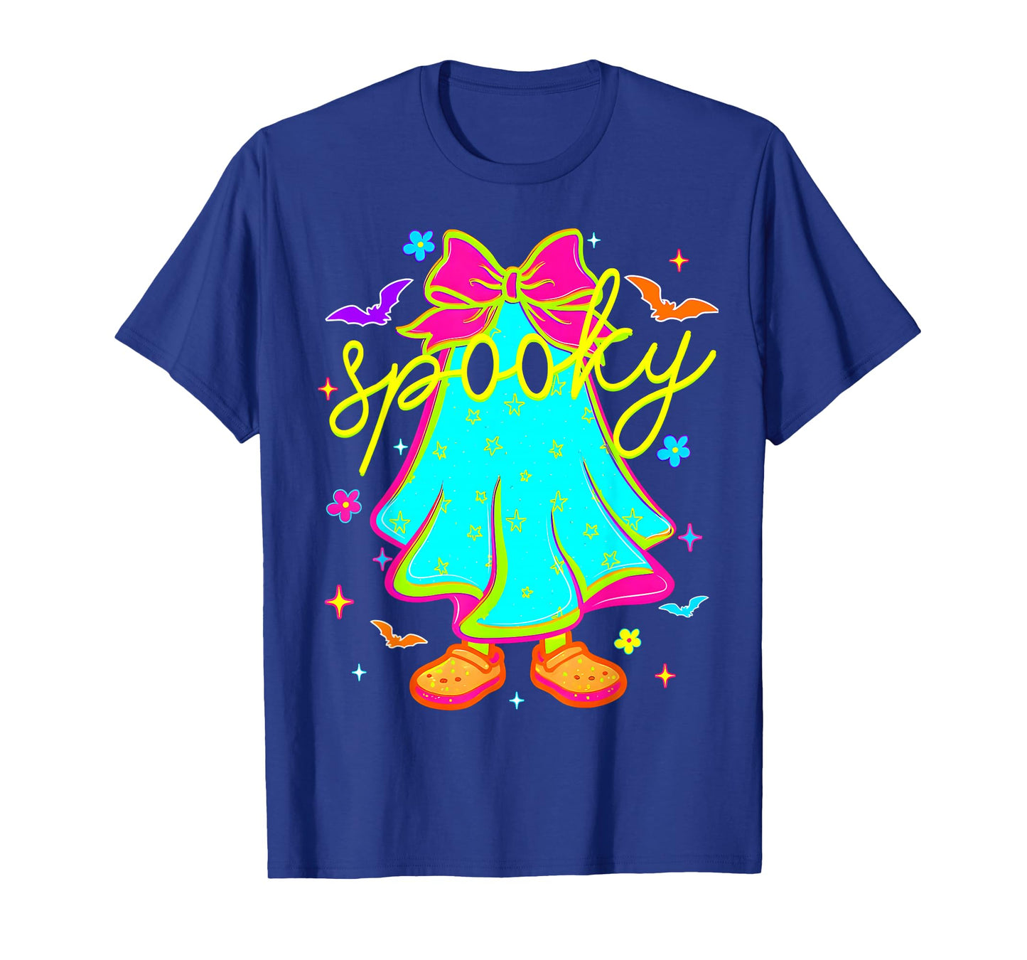 Spooky Halloween Ghost Colorful Coquette Bow Girl Women T-Shirt