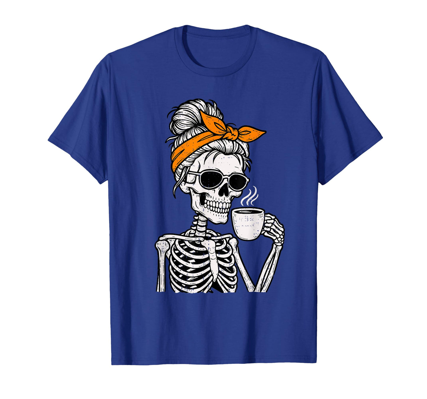 Skeleton Messy Bun Drinking Coffee Halloween Costume Womens T-Shirt