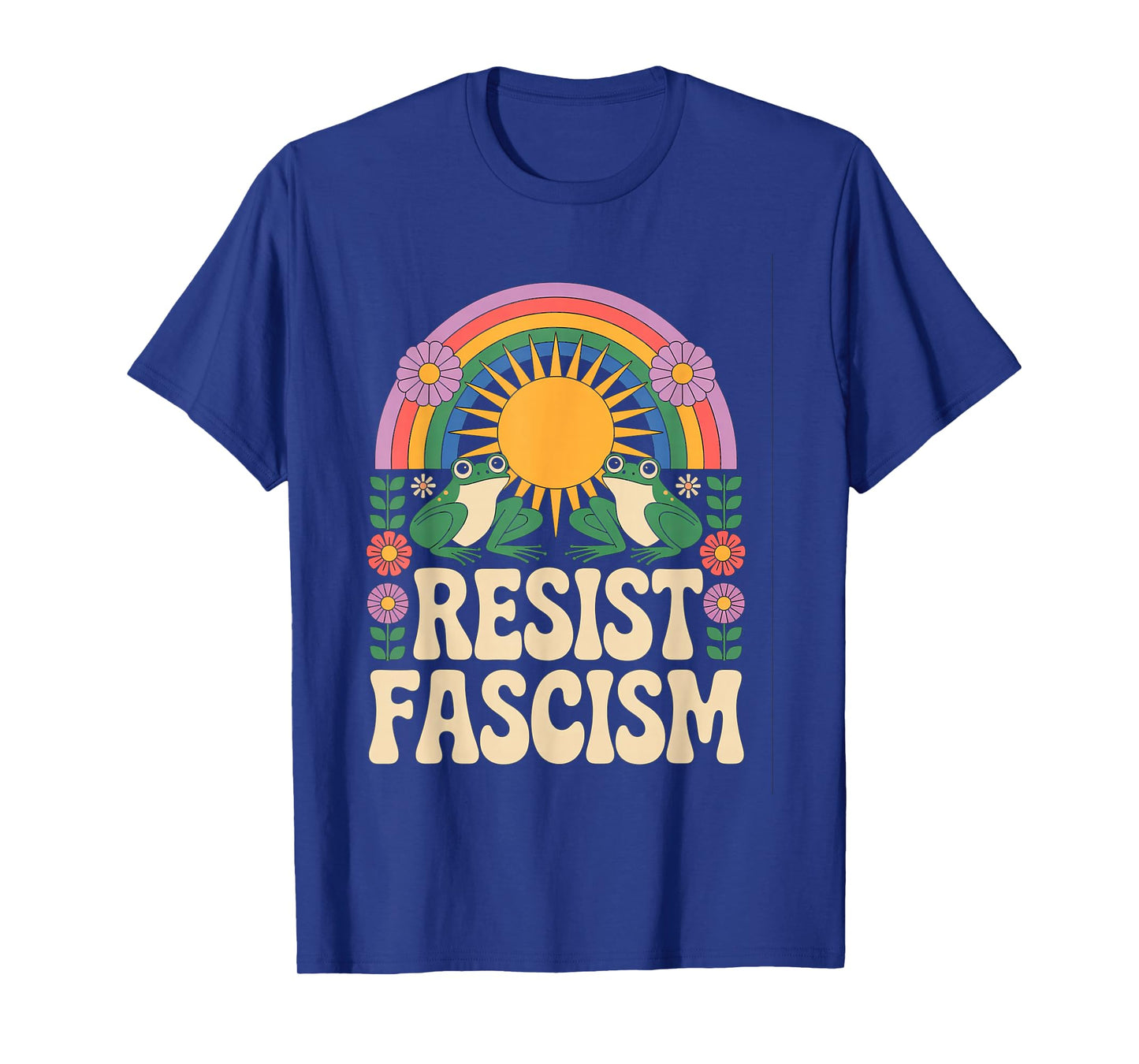 Frog Resist Fascism Retro Groovy Rainbow No Kings Hippie T-Shirt