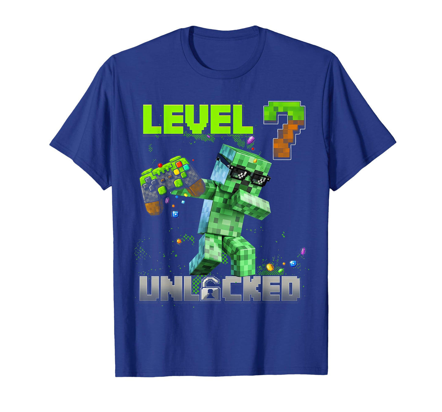 Level 7 Unlocked Funy Birthday Boy Pixel Gamer 7th Birthday T-Shirt