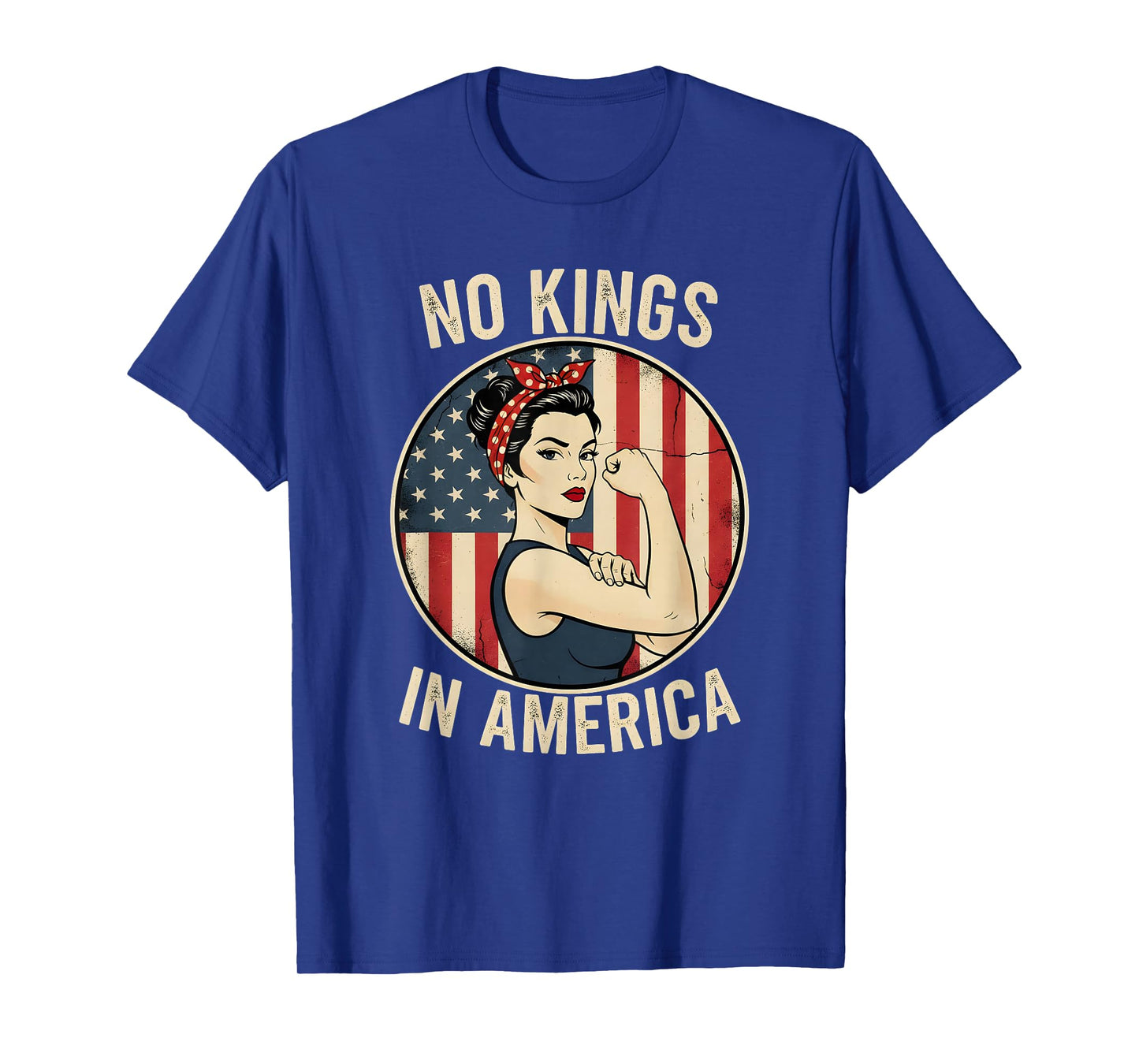 No Kings in America Patriotic Women Vintage American Flag T-Shirt