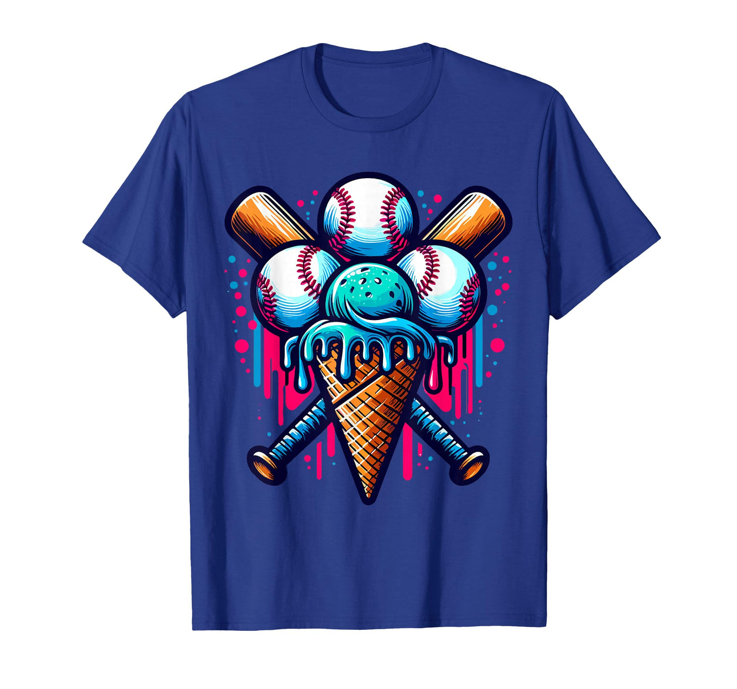 Baseball Ice Cream Watercolor Sports Lover Ice Cream Cone T-Shirt