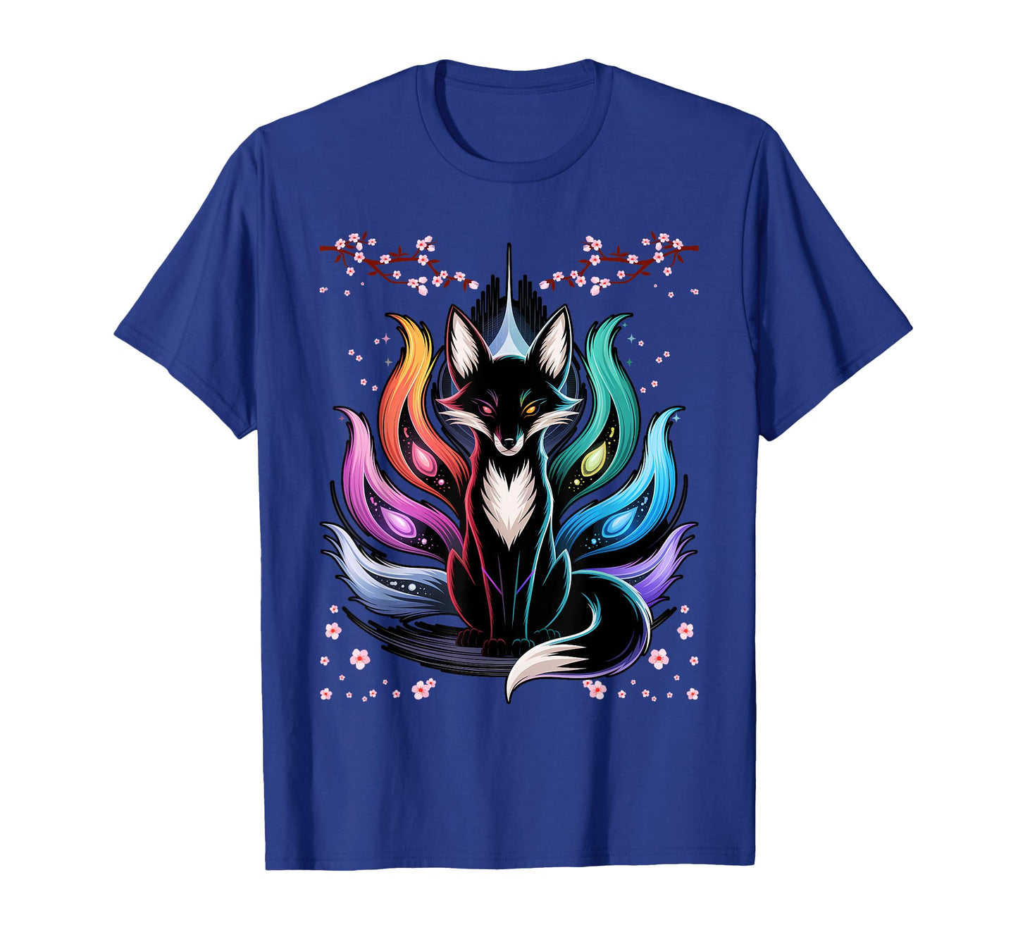 Japanese Fox Kitsune Seven Elements Cherry Flower Blossom T-Shirt