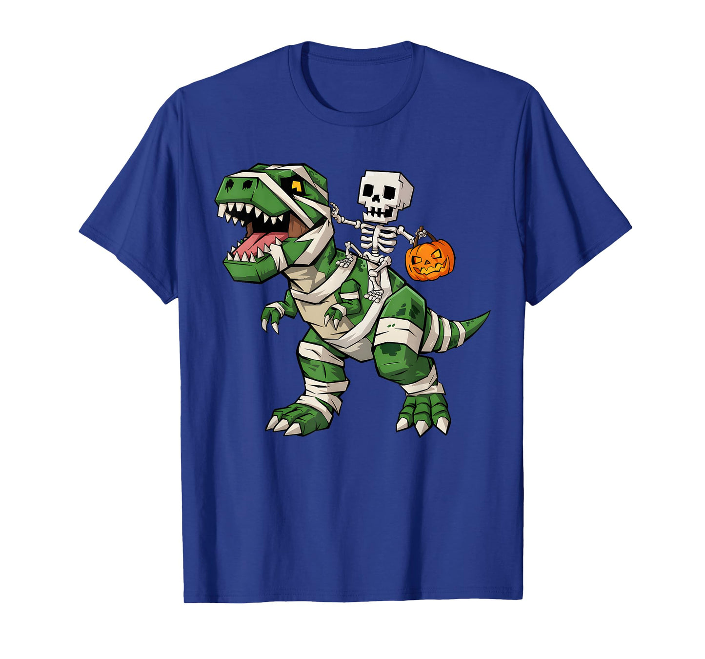 Skeleton Dinosaur T rex Boys Kids Funny Halloween Pumpkin T-Shirt