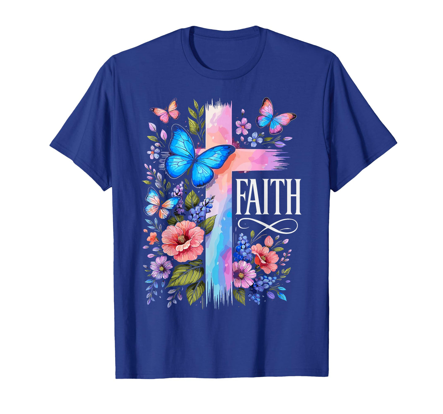 Faith Christian Floral Butterflies Christ Religious Jesus T-Shirt