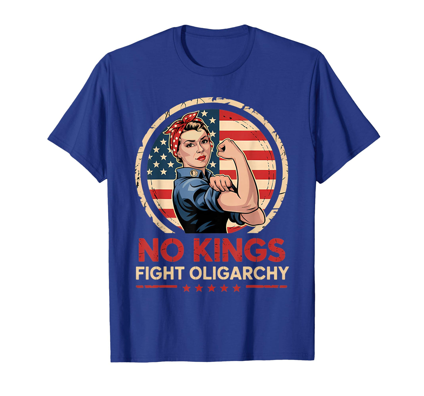 Vintage No Kings Fight Oligarchy Woman's Girl America Flag T-Shirt