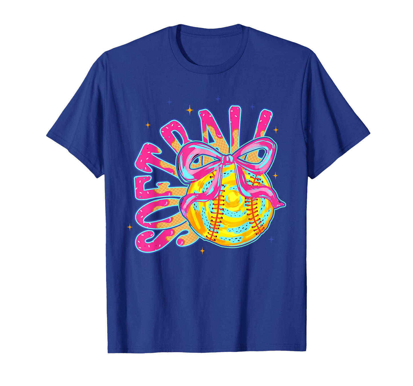 Softball Coquette Bow Ice-Cream Drip Baseball Mom Game Day T-Shirt