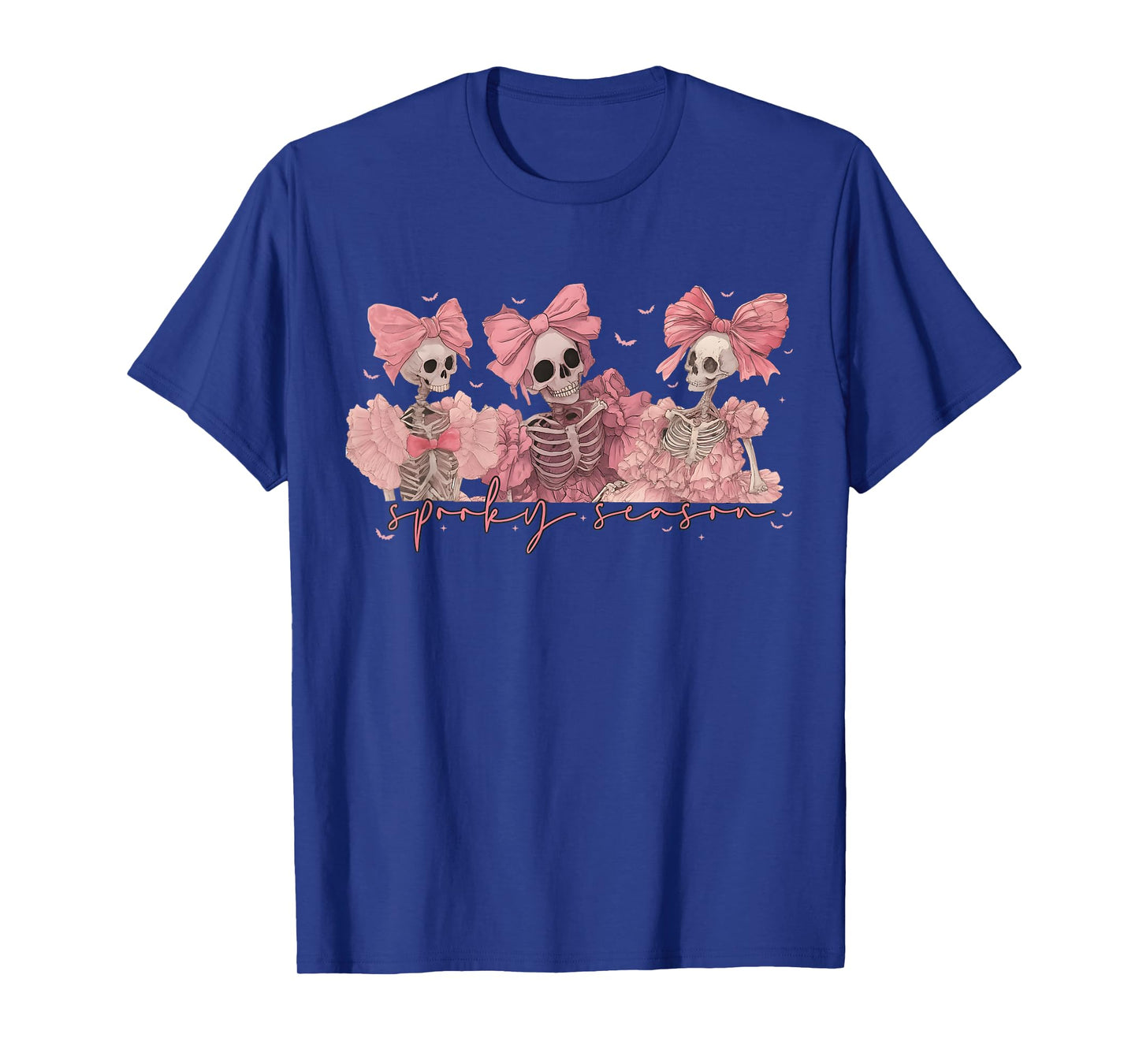 Spooky Season Cute Pink Skeleton Coquette Bow Halloween T-Shirt