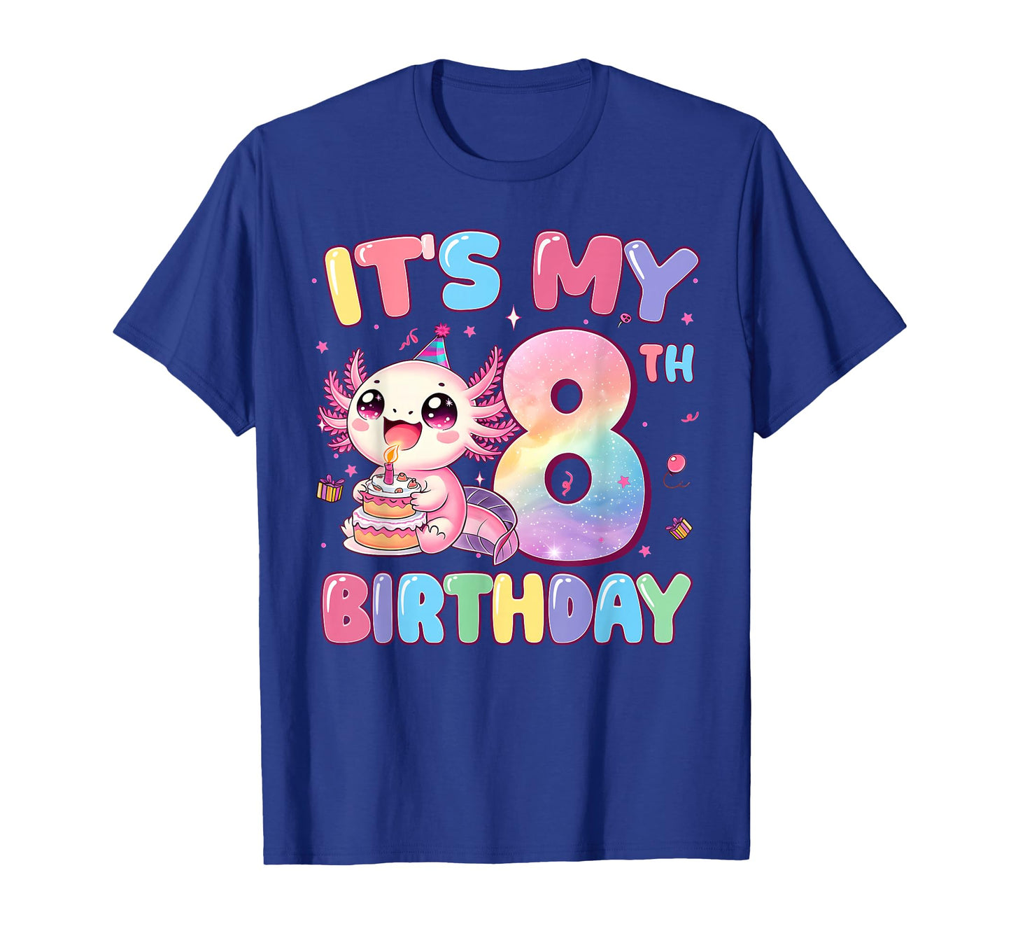 It's My 8th Birthday Girl Cute Axolotl 8 Year Old Bday Kids T-Shirt