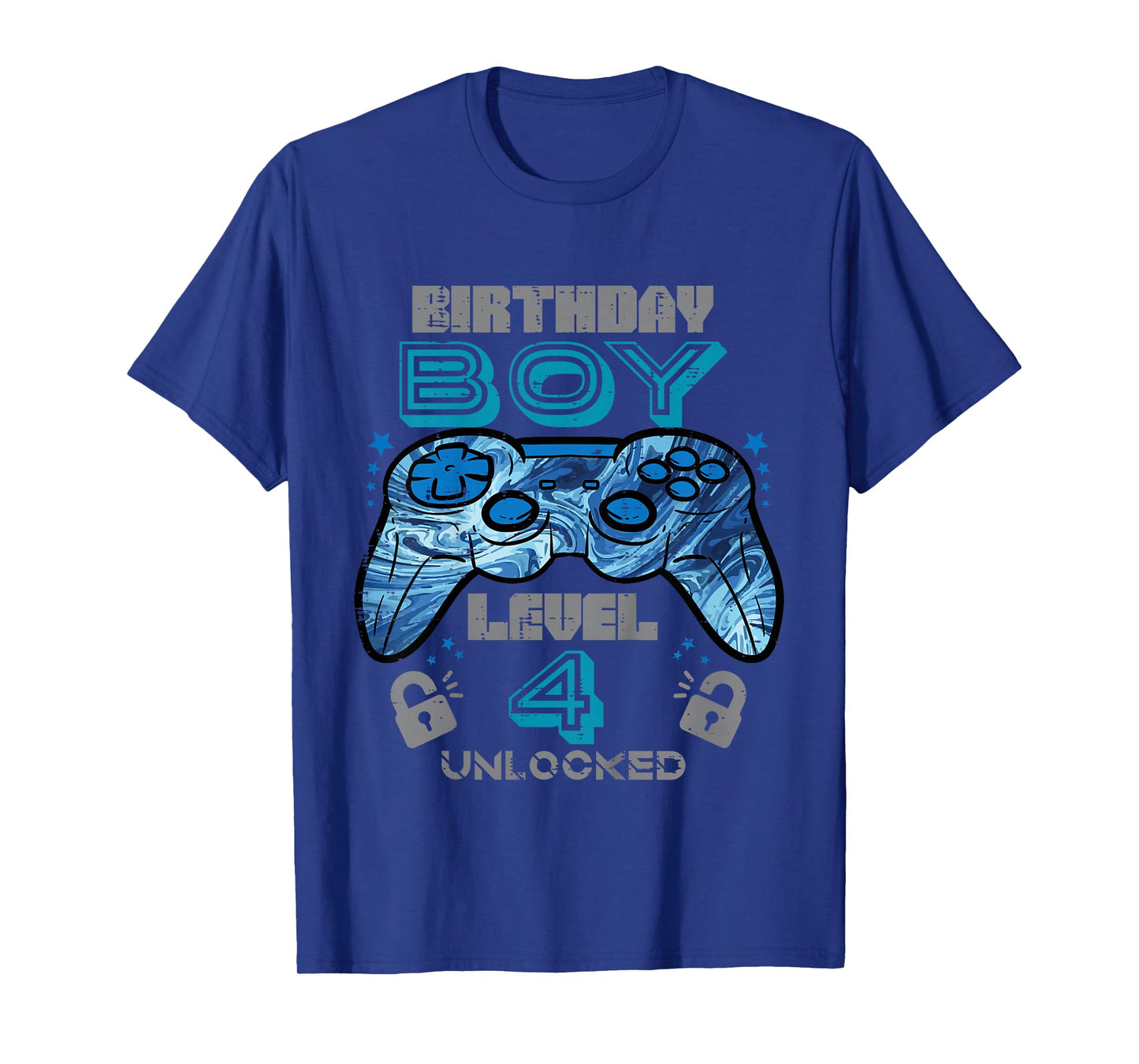 Kids 4th Birthday Gamer Level 4 Unlocked Video Gaming Bday Boys T-Shirt
