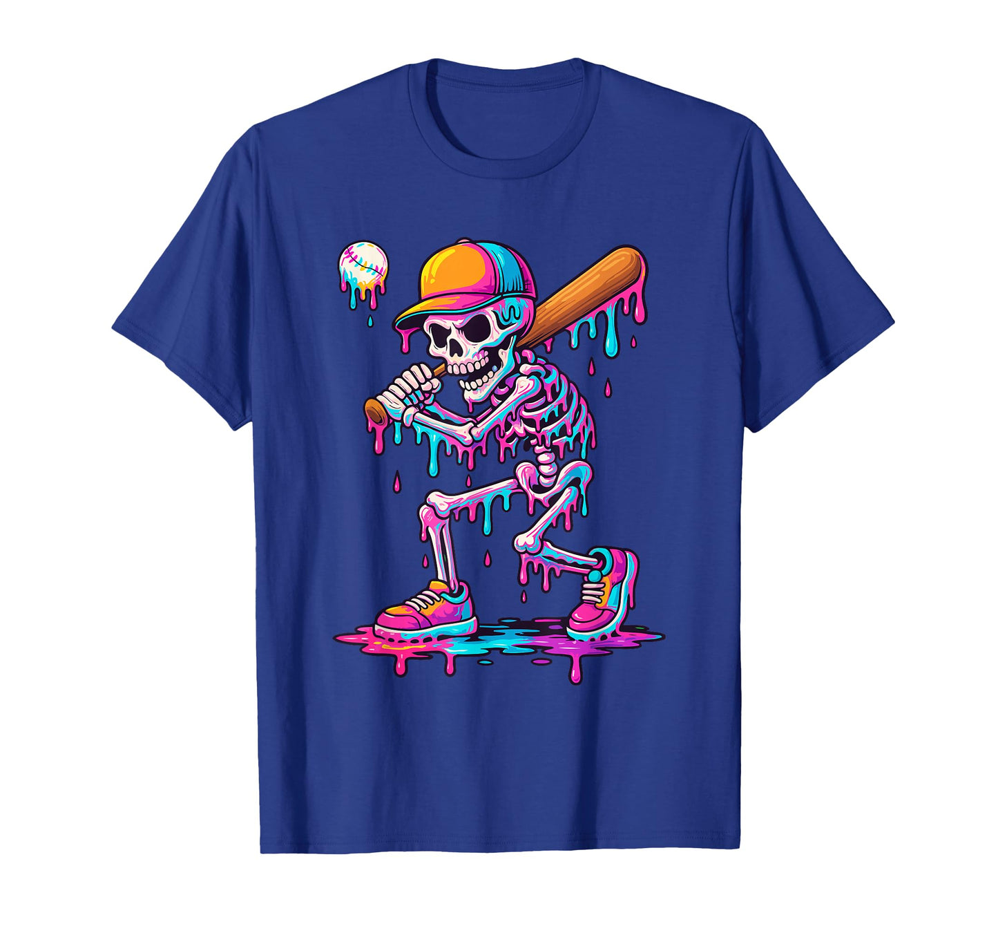 Skelton Playing Baseball Halloween Baseball Drip Boys Kids T-Shirt