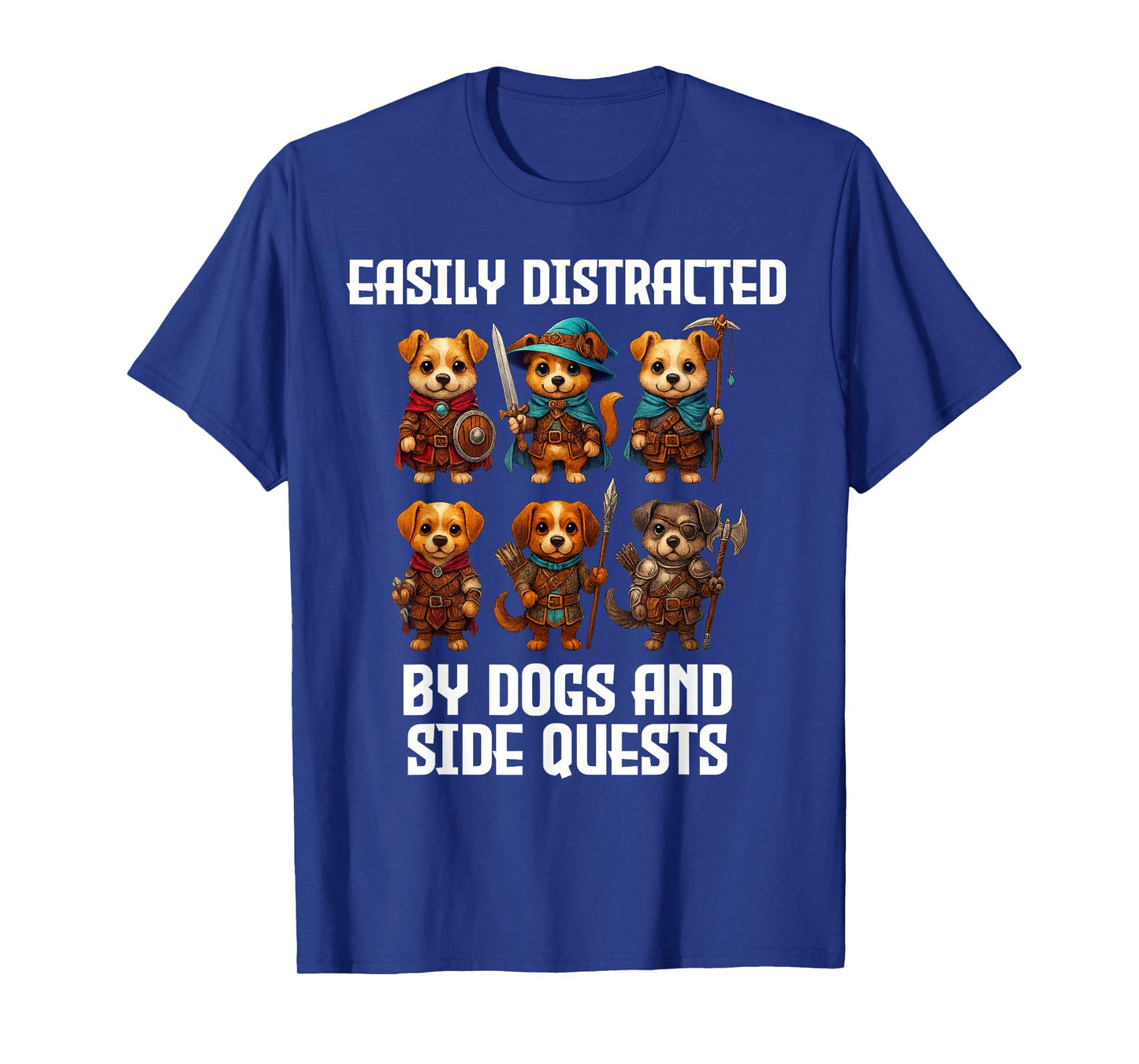 Easily Distracted by Dogs and Side Quests Funny Gamer T-Shirt