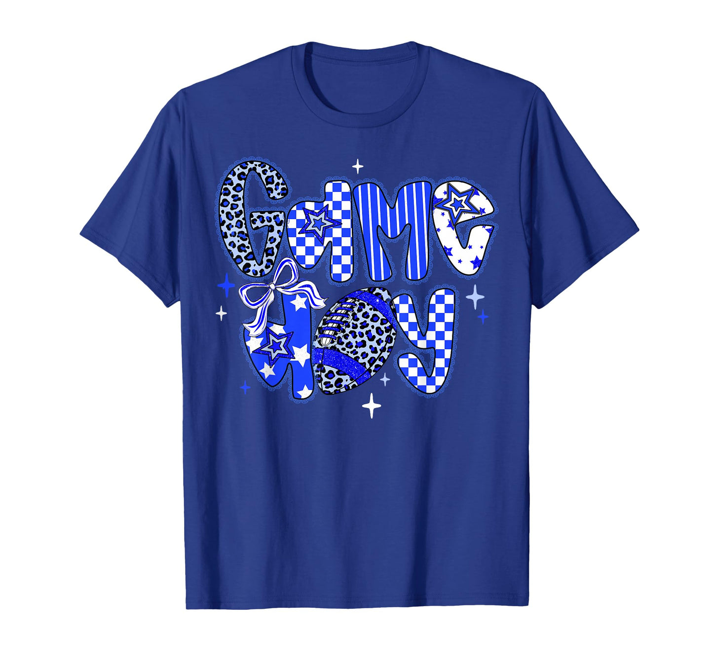 Game Day Football Girly Lace Bow Team Spirit Girls Blue T-Shirt