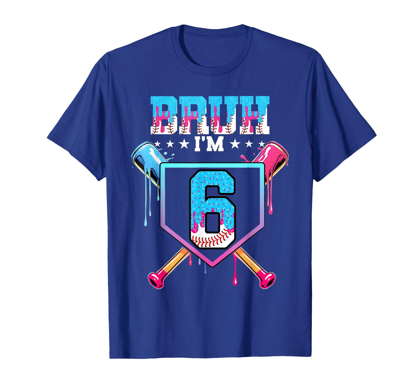 Bruh 6th Birthday Boy Baseball Ice Cream Drip 6 Year Old Boy T-Shirt
