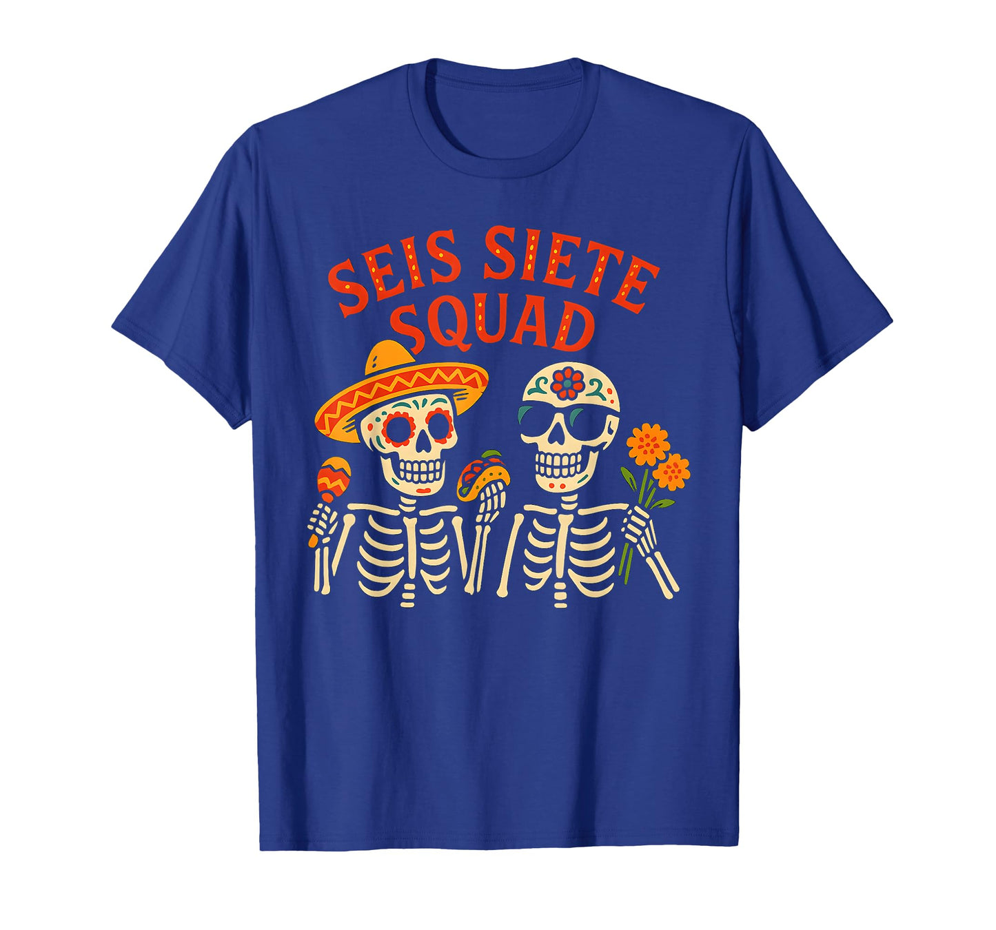 SEIS Siete Mexican Los Muertos Calaveras Sugar Skull 67 Boys T-Shirt