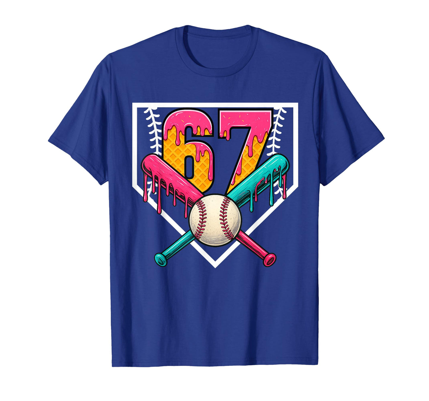 Baseball Ice Cream Drip Number 67 Player 67th Birthday T-Shirt