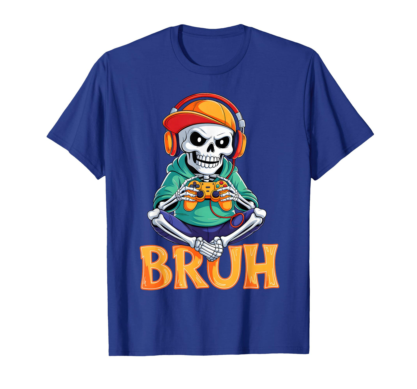 Bruh Halloween Boys Kids Gamer Mens Skeleton Video Gaming T-Shirt