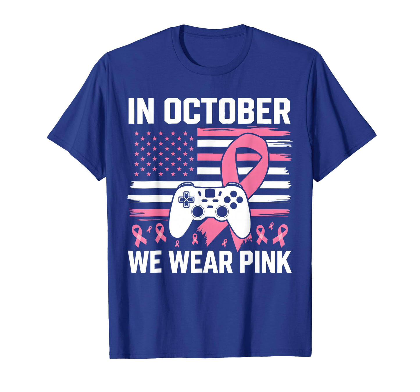 in October We Wear Pink Breast Cancer Gaming Kids Boys Youth T-Shirt