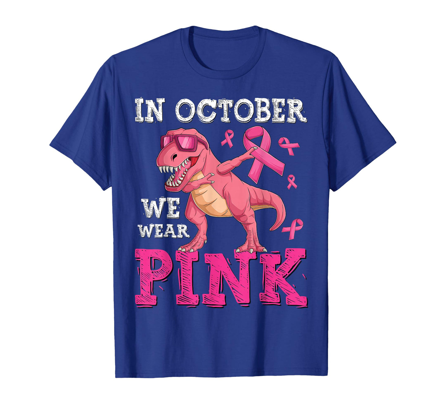 In October We Wear Pink Breast Cancer T-Rex Dinosaur Boys T-Shirt