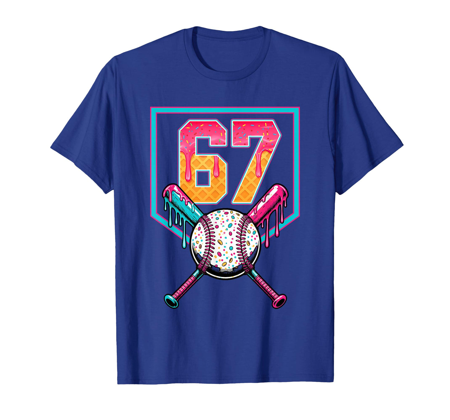 Baseball Ice Cream Drip Number 67 Player 67th Birthday Men T-Shirt