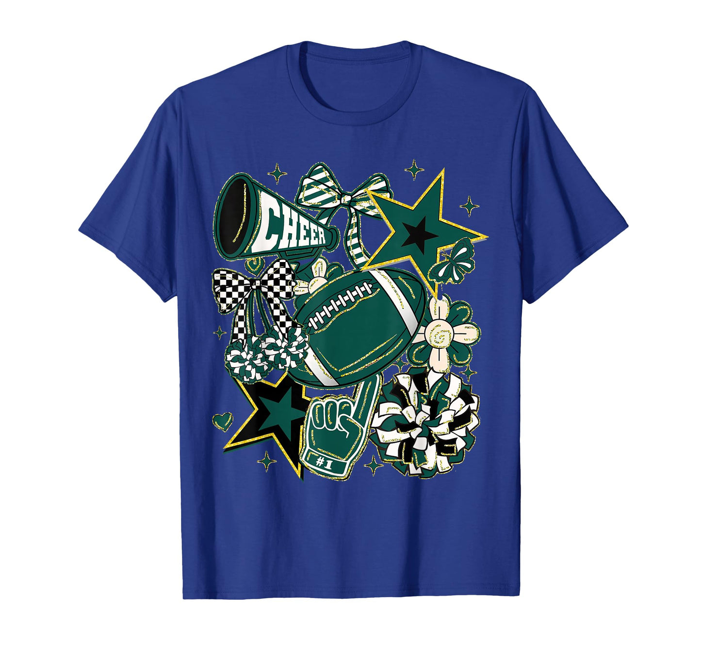 Coquette Bow Football Green Game Cheer Mom Touchdown T-Shirt