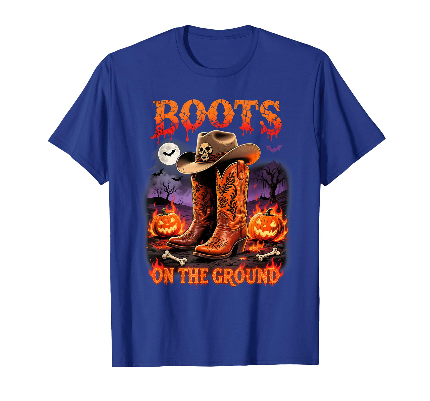 Boots On The Ground Halloween Cowboy Fire Art T-Shirt