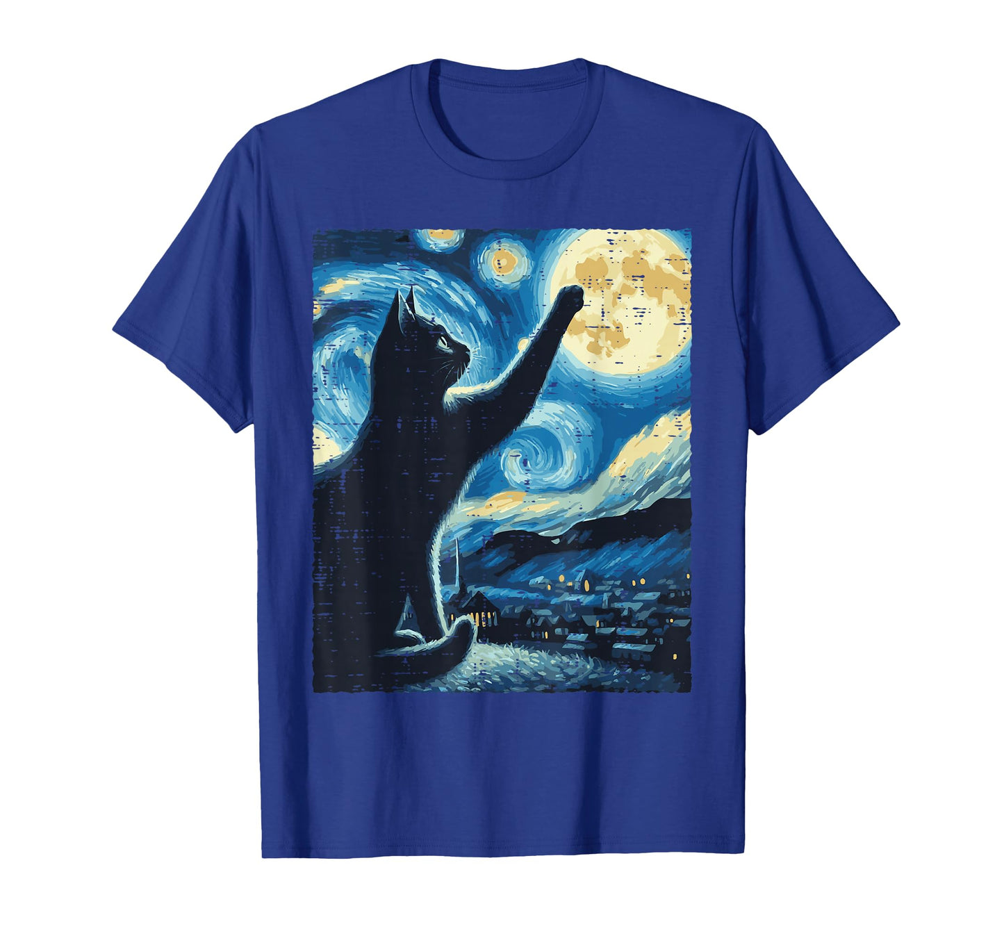 Cat Reaching Moon Starry Night Funny Kitten Men Women Kids T-Shirt