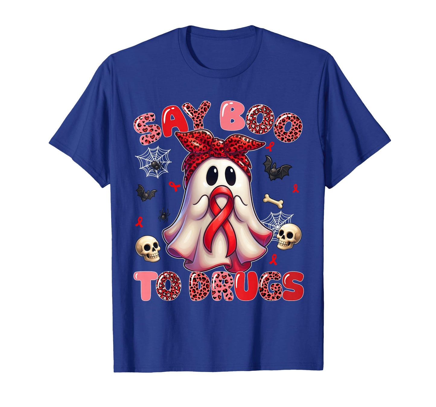 Say Boo to Drugs Leopard Red Ribbon Week Awareness Women T-Shirt