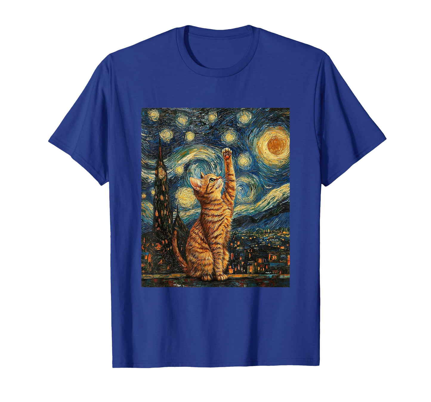 Cat Van Gogh Style Starry Night Art Funny Graphic T-Shirt