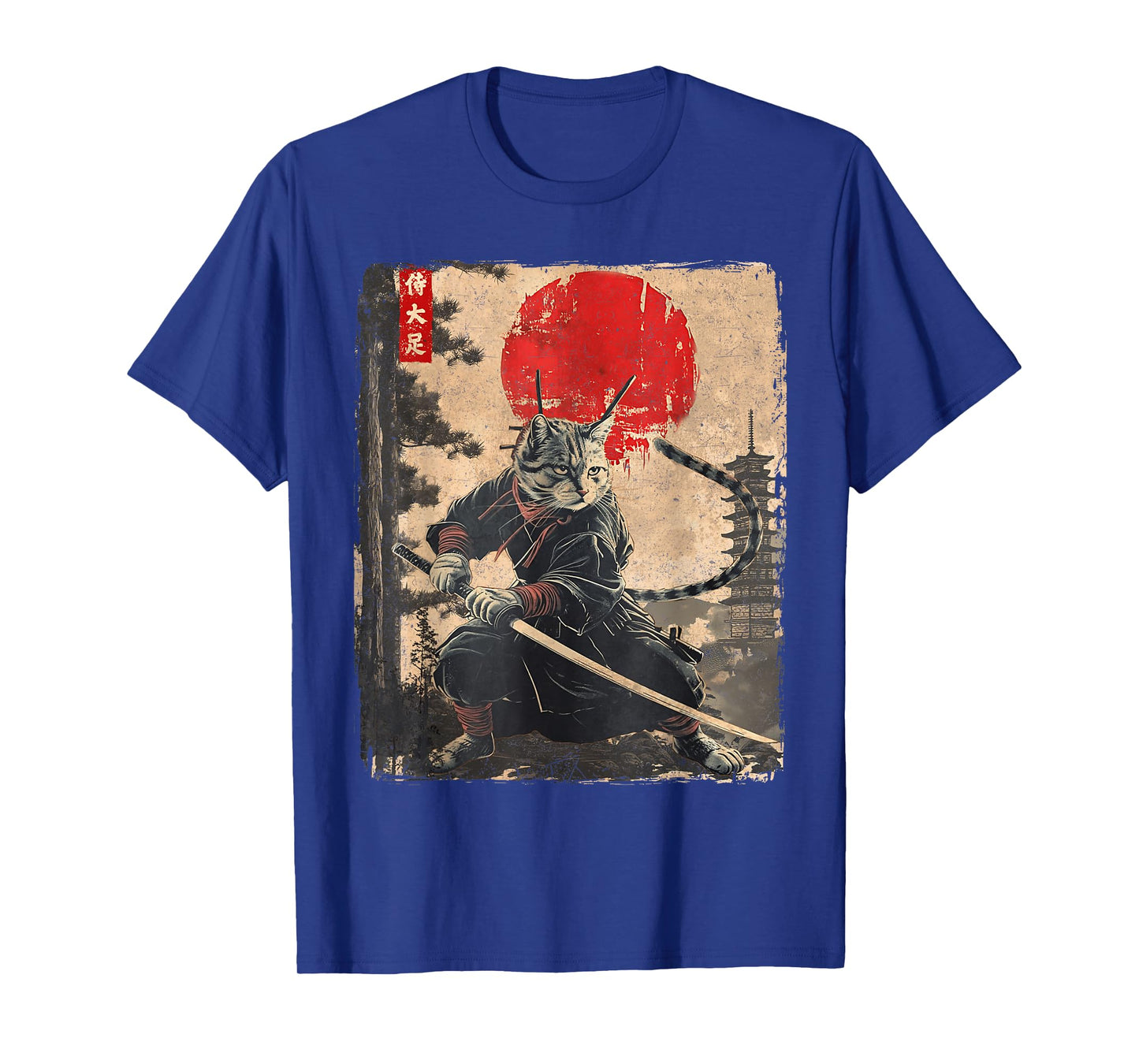 Vintage Ninja Samurai Cat Graphic Tees Art Japanese Anime T-Shirt