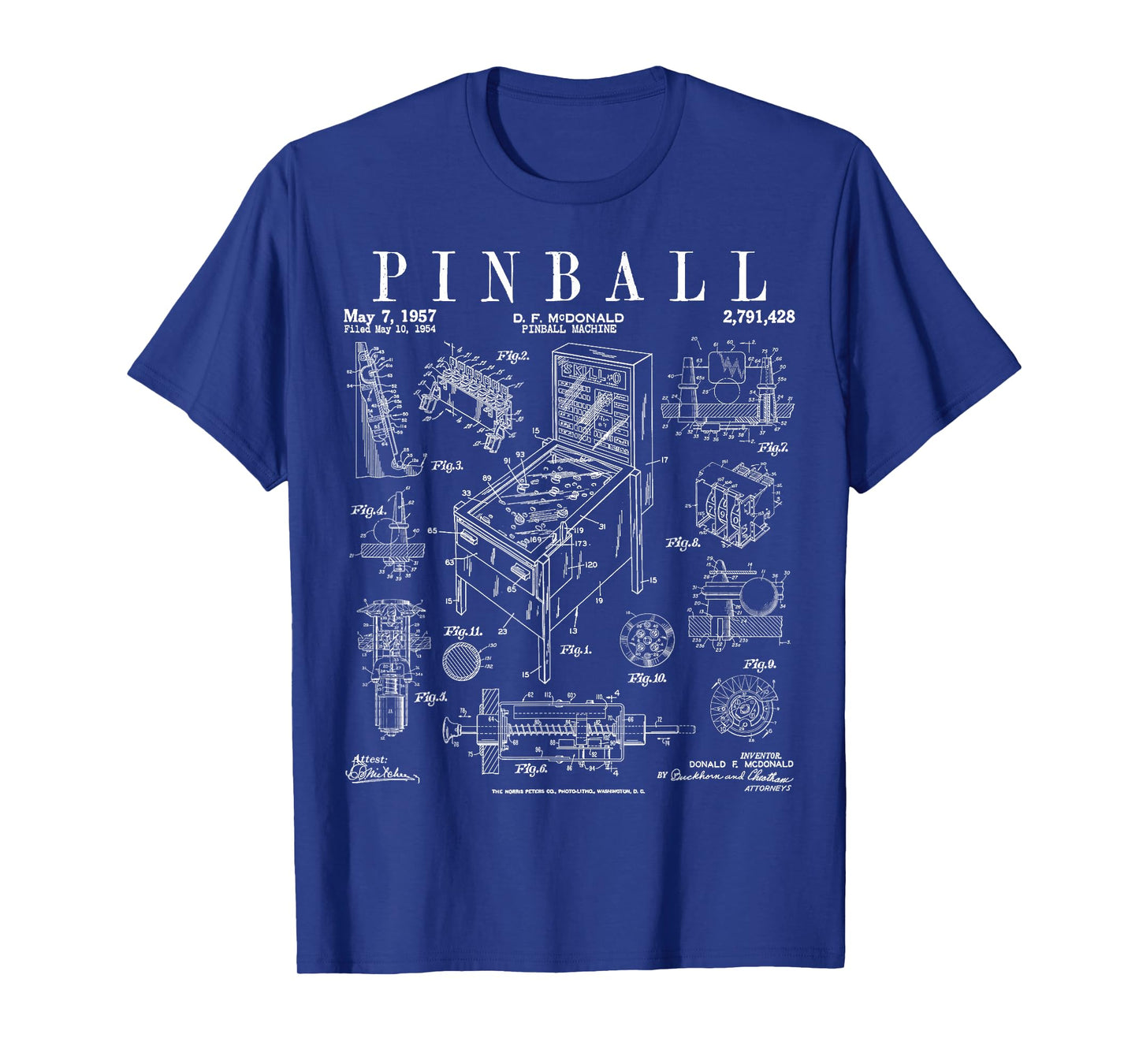 Pinball Arcade Gaming Machine Vintage Gamer Patent Print T-Shirt