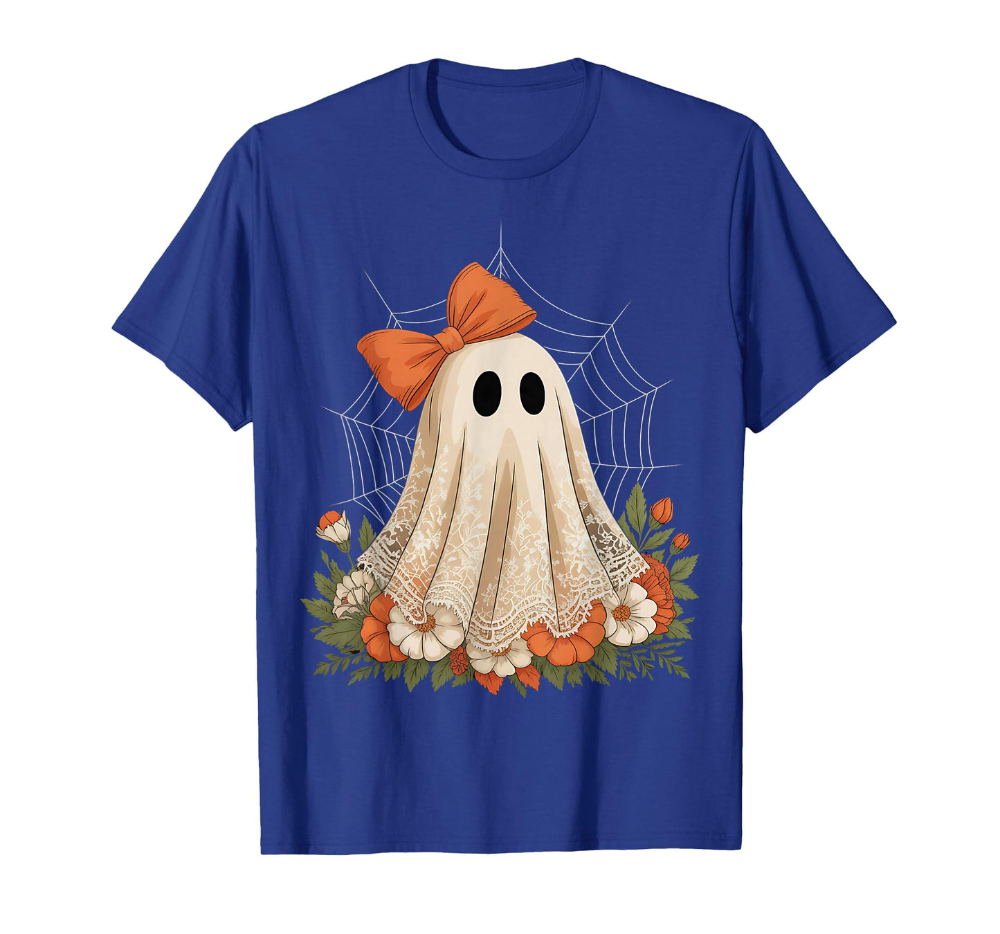 Coquette Ghost Halloween Flower Ghost Spooky Lace Ghost T-Shirt