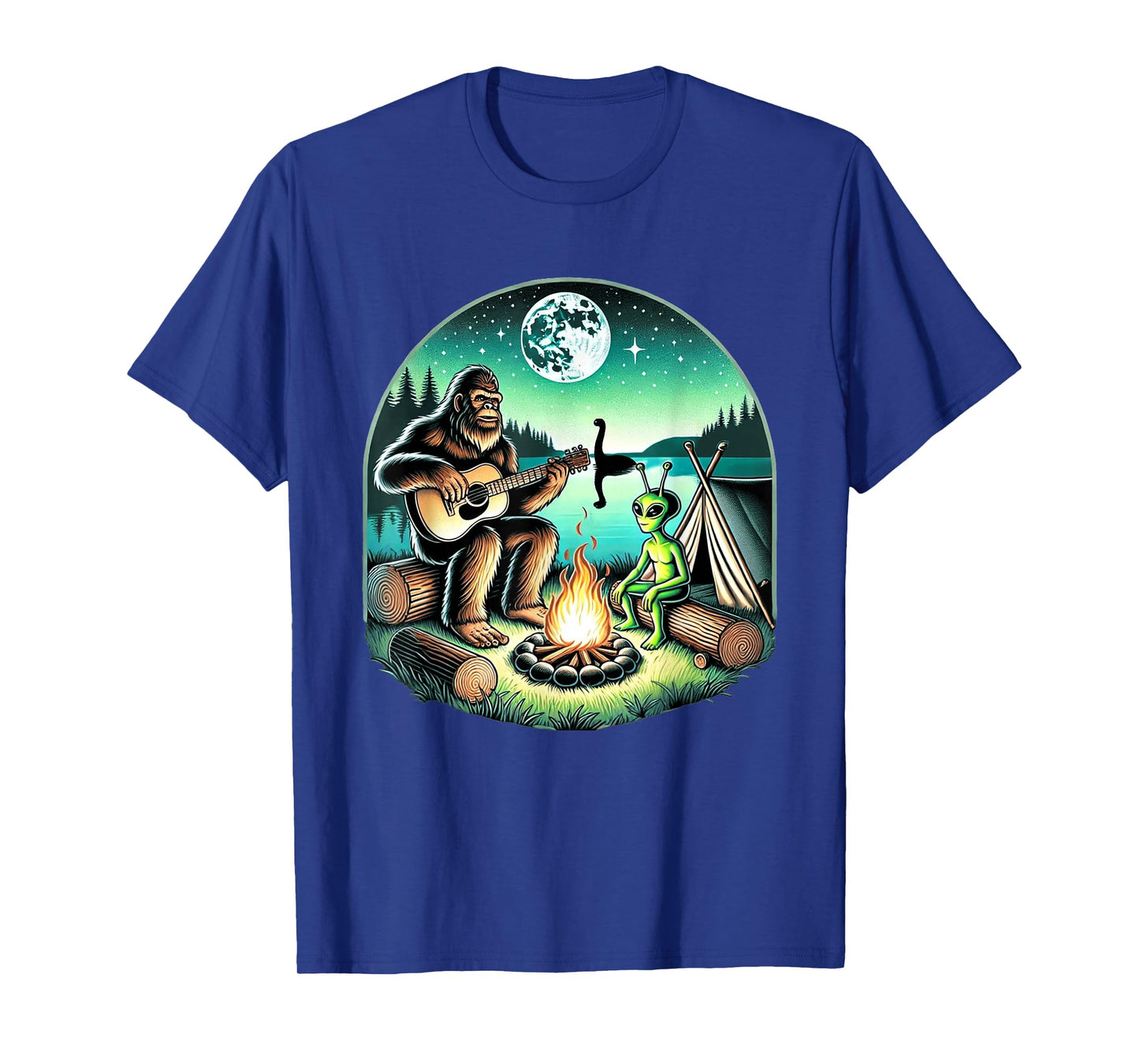 Alien and Bigfoot Loch Ness Campfire Sasquatch T-Shirt