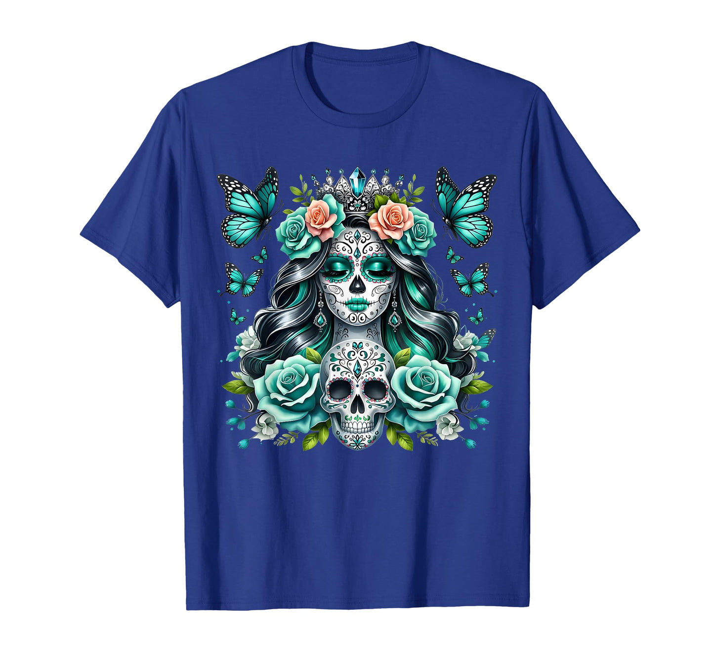 De Los Muertos La Catrina Day of The Dead Floral Sugar Skull T-Shirt