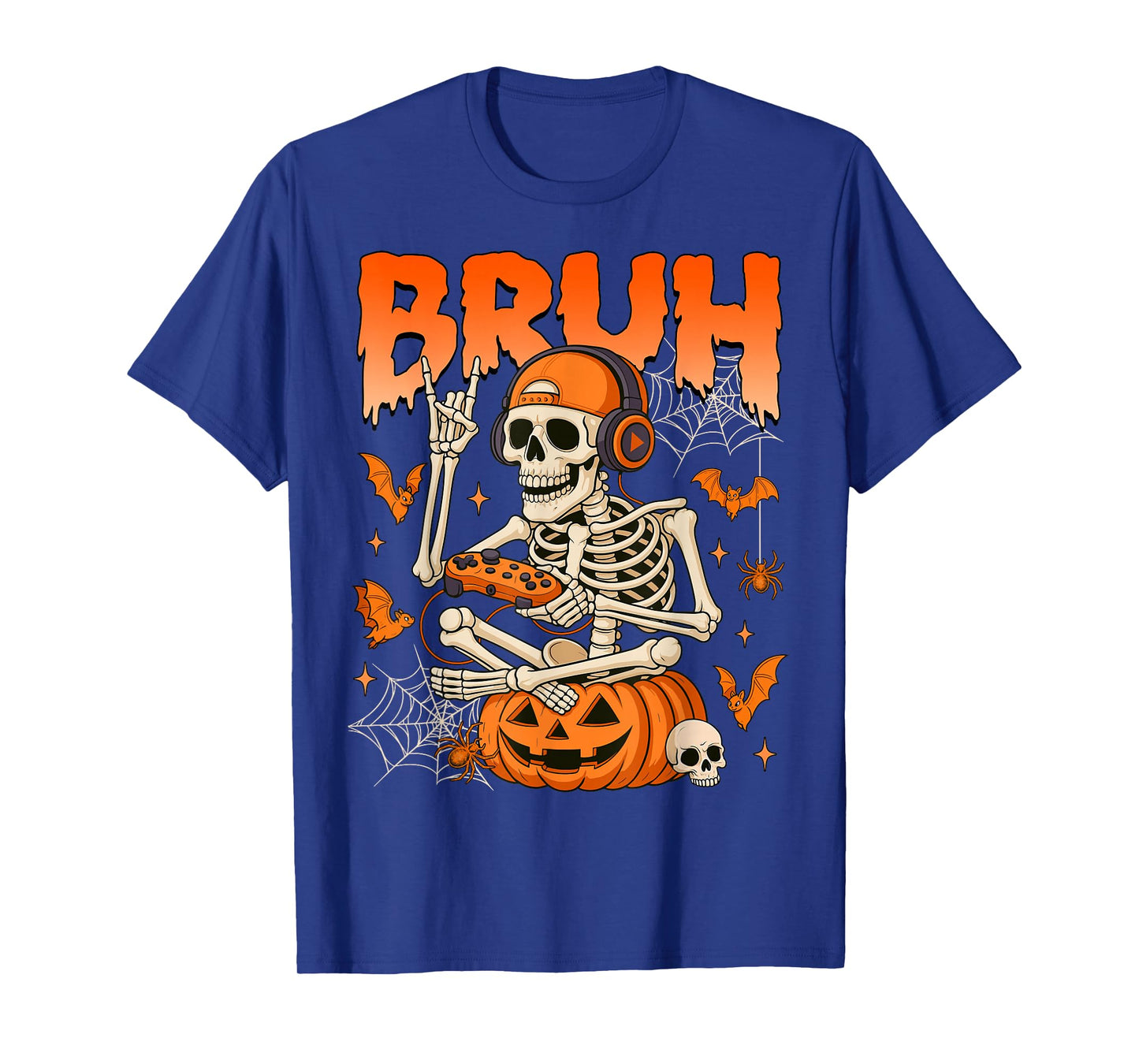 Bruh Halloween Boys Kids Gamer Mens Skeleton Video Gaming T-Shirt