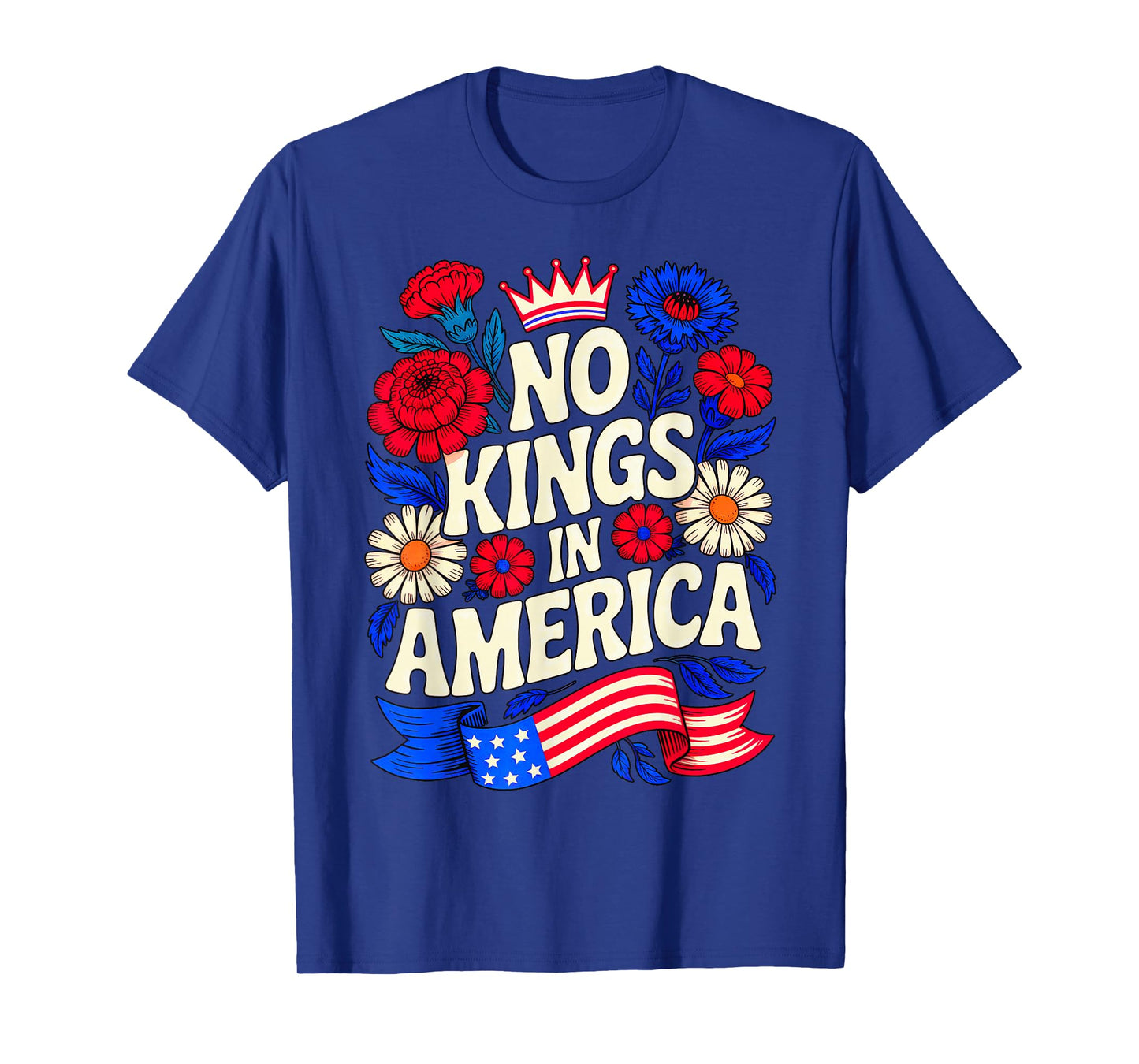 No Kings in American Pro-Democracy Retro Floral Shirt Womens T-Shirt