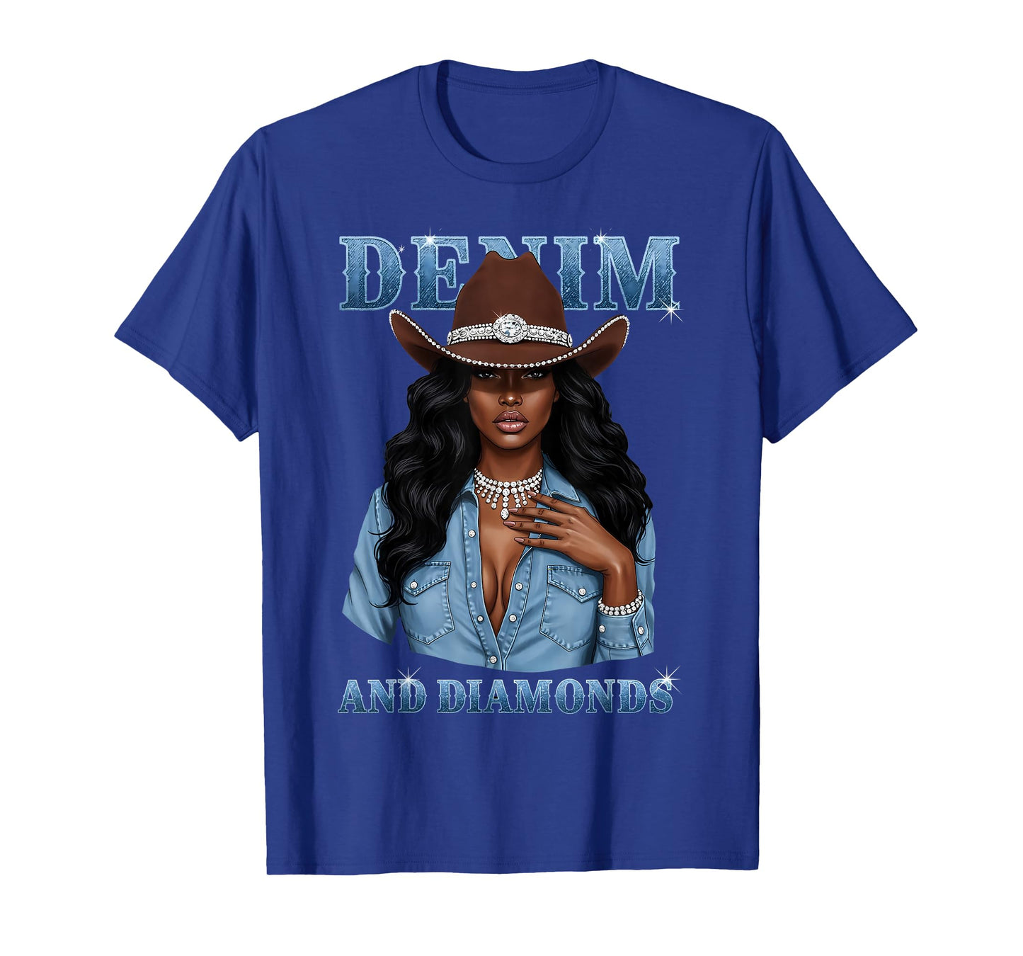 Denim and Diamonds African Melanin Cowgirls Western T-Shirt