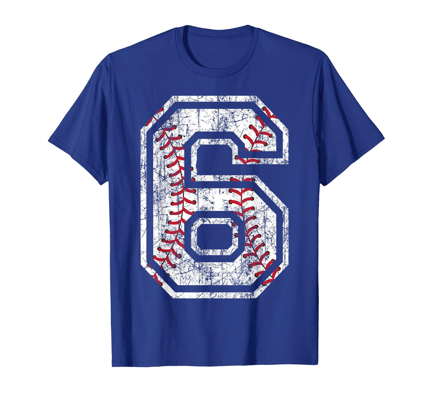 Baseball Jersey Number 6 Vintage Distressed 6th Birthday T-Shirt