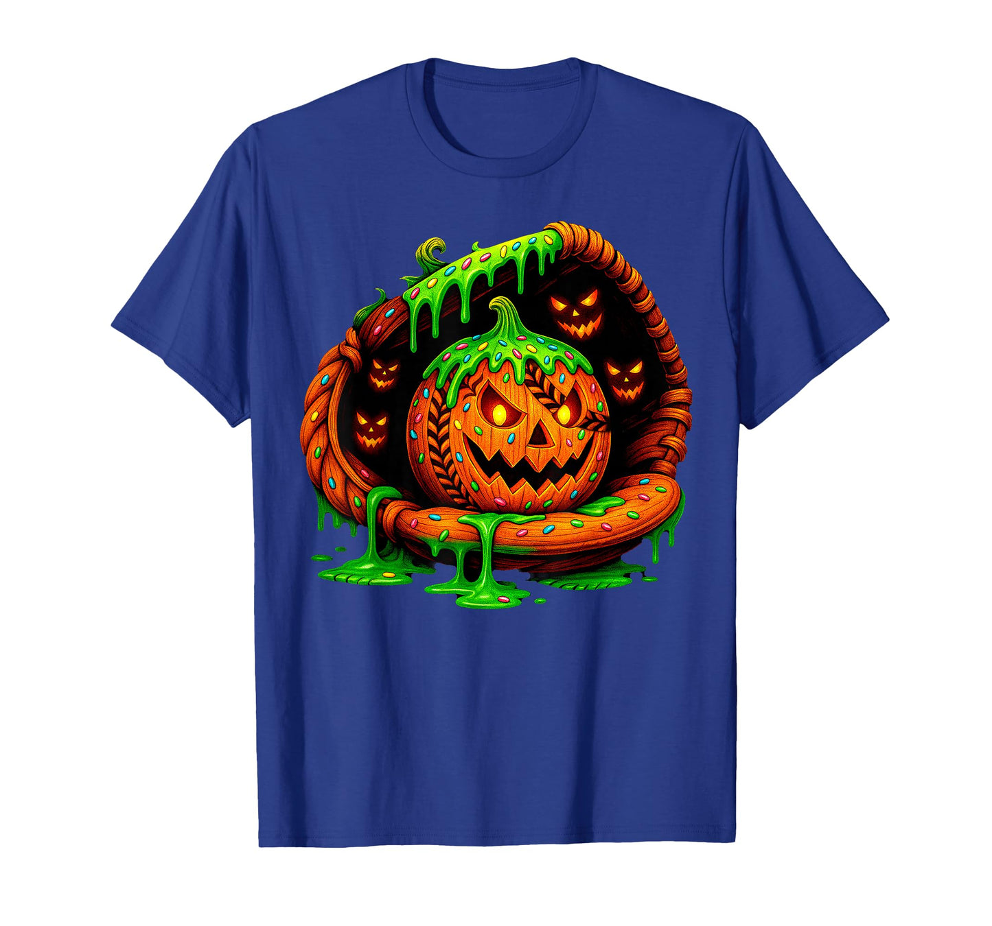 Jack O lantern Dripping Baseball Halloween Custome Men Boy T-Shirt