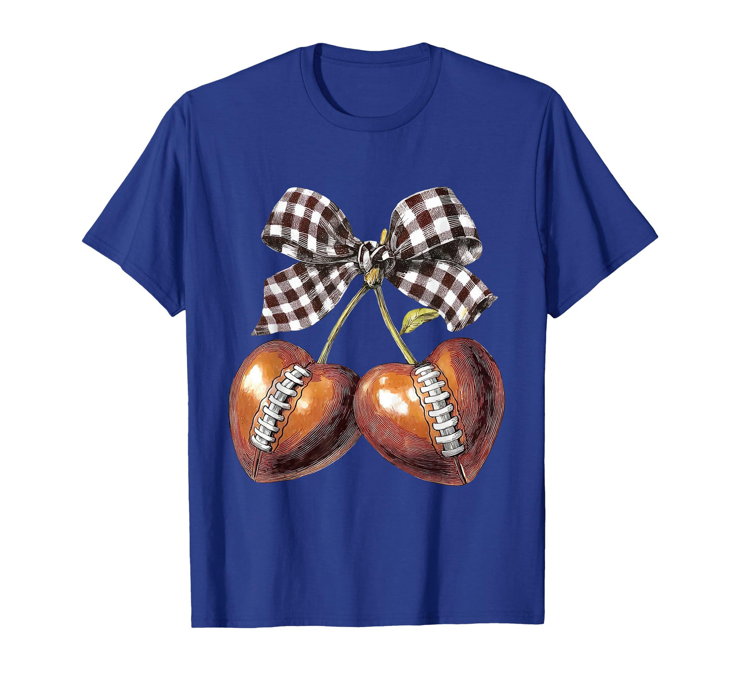 Retro Checkered Funny Cherry Football Game Day Coquette Bow T-Shirt