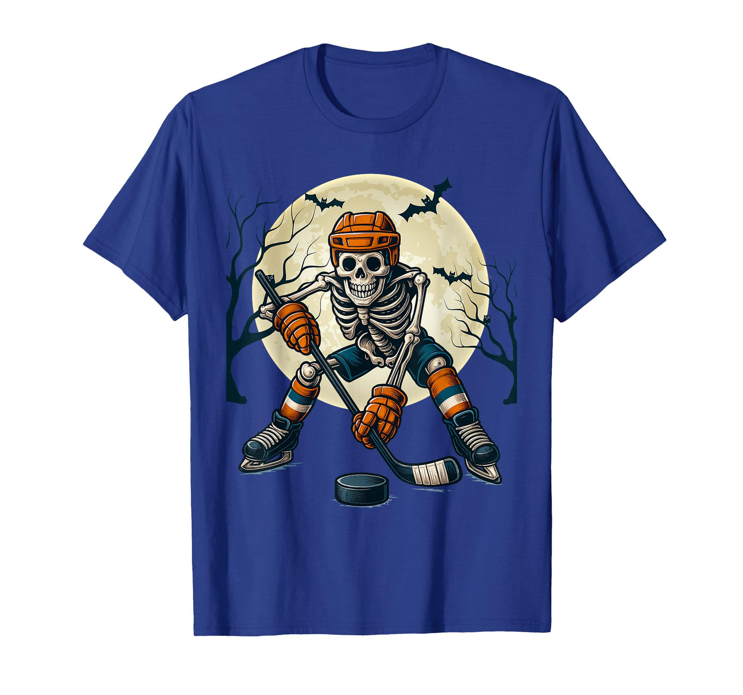 Spooky Skeleton Ice Hockey Halloween Costume Men Boys T-Shirt