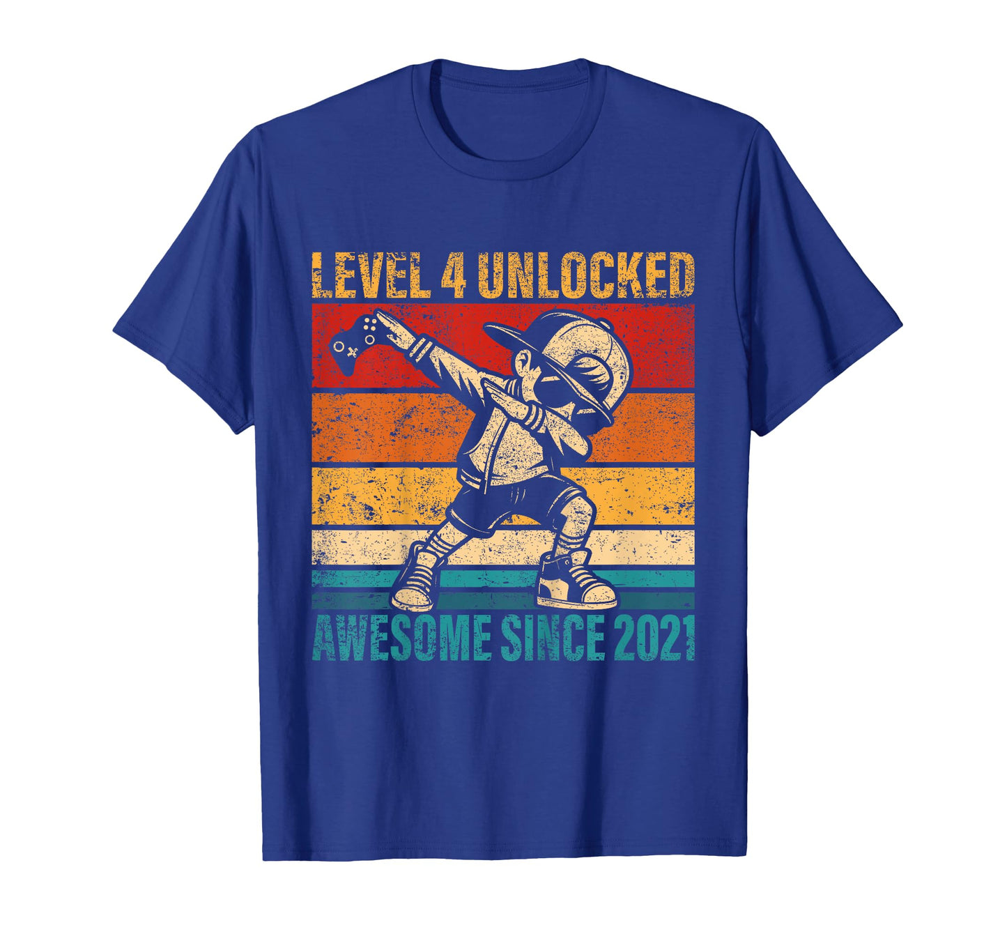 Kids 4 Years Old Birthday Gamer Dabbing Boy 4th Level Unlocked T-Shirt